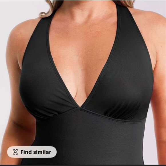 Shapellx Sculpt Ruched Plunge Shaping Tummy Control Swimsuit Black - Picture 2 of 7